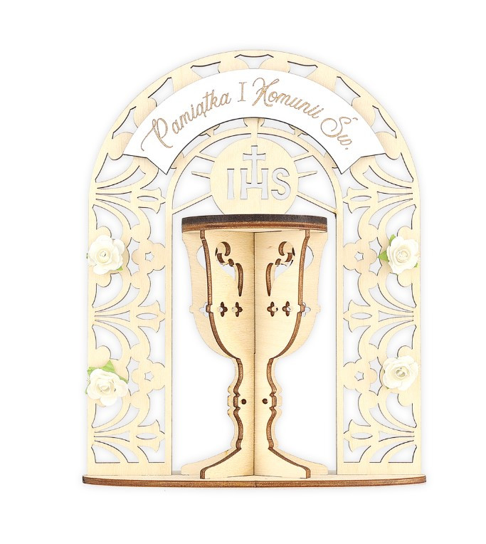 Dekoracja S sklejka Kielich Kwiaty Komunia Kartki z Kotkiem